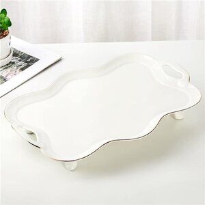 Porcelain Serving Tray with Handles Luxury Tea Tray Coffee Table Decor Gold Rim